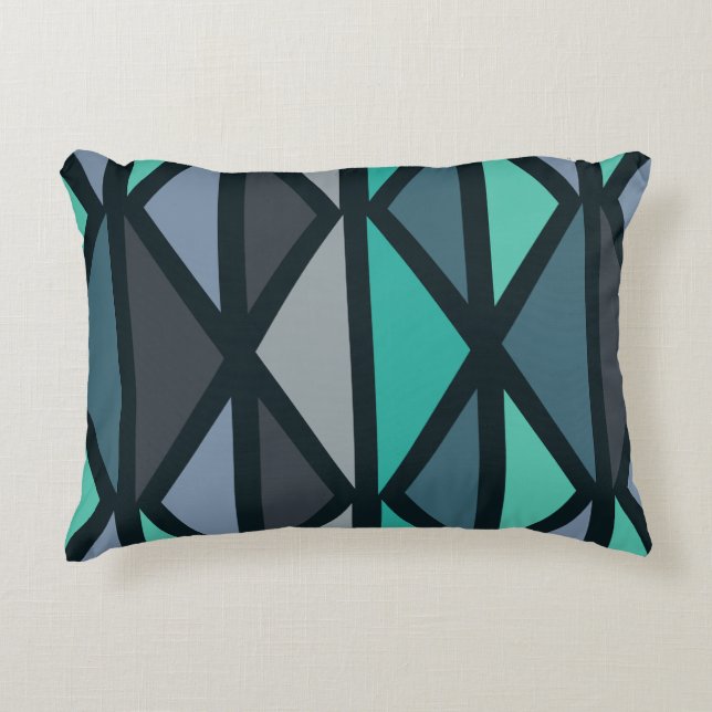 Retro Geometric Art Triangles Black Teal Accent Pillow (Front)