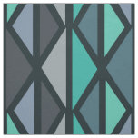 Retro Geometric Art Triangles Black Teal Fabric