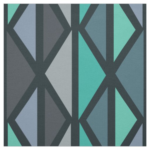Retro Geometric Art Triangles Black Teal Fabric