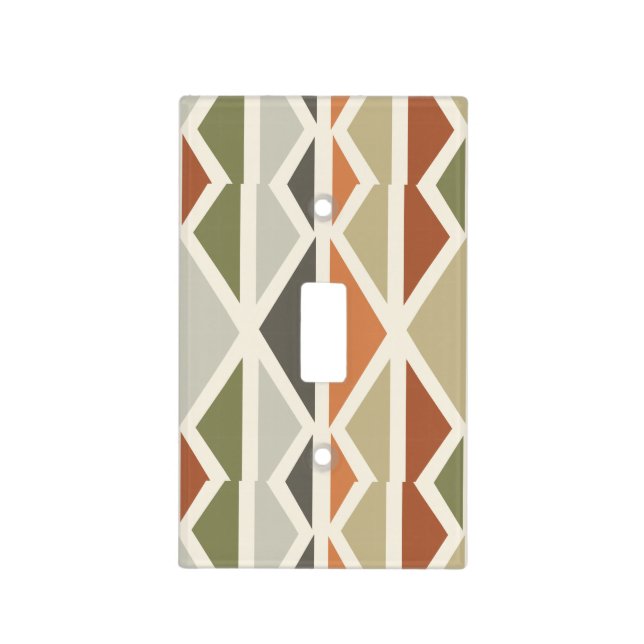 Retro Geometric Art Triangles Green Orange Light Switch Cover (Front)
