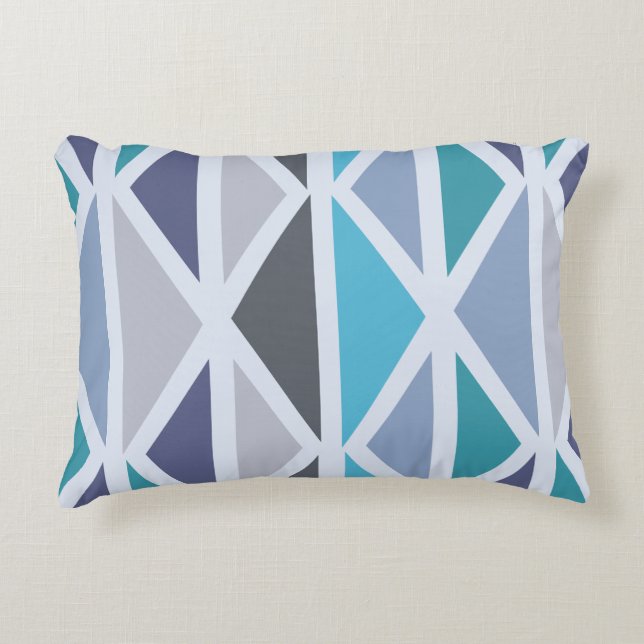 Retro Geometric Art Triangles Turquoise Gray Accent Pillow (Front)