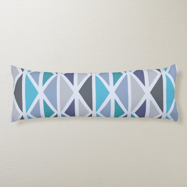 Retro Geometric Art Triangles Turquoise Gray Body Pillow (Front)