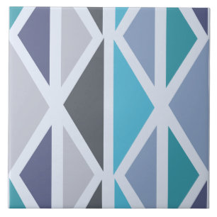 Retro Geometric Art Triangles Turquoise Gray Ceramic Tile