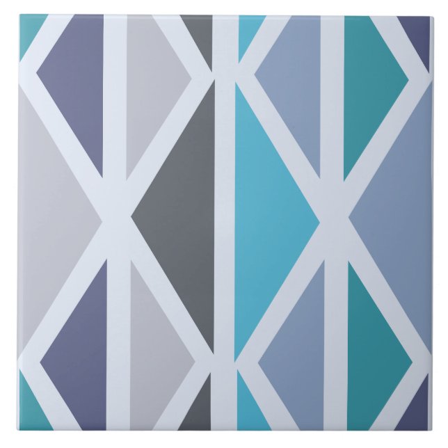 Retro Geometric Art Triangles Turquoise Gray Ceramic Tile (Front)