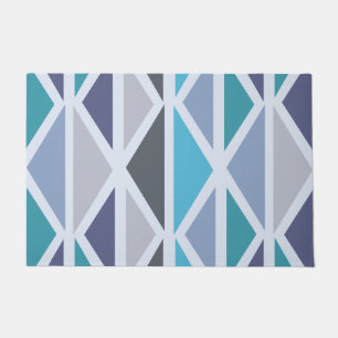 Retro Geometric Art Triangles Turquoise Gray Doormat