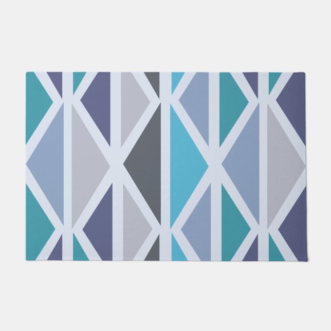 Retro Geometric Art Triangles Turquoise Gray Doormat (Front)