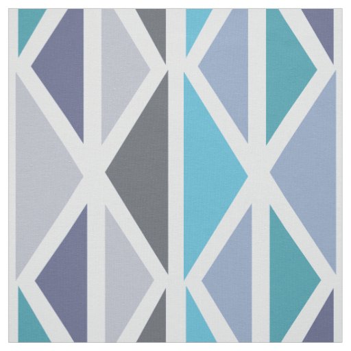 Retro Geometric Art Triangles Turquoise Gray Fabric