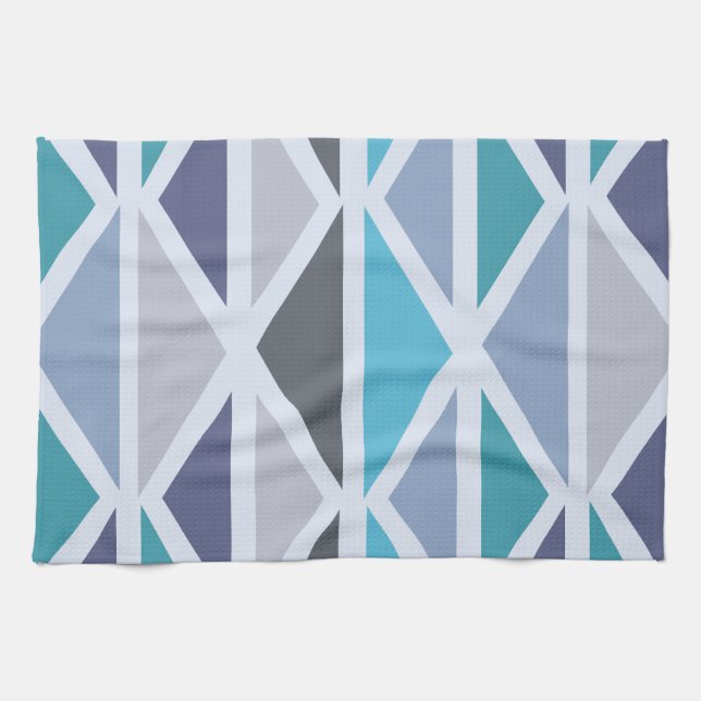 Retro Geometric Art Triangles Turquoise Gray Kitchen Towel (Horizontal)