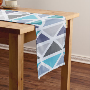 Retro Geometric Art Triangles Turquoise Gray Short Table Runner