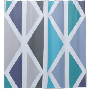 Retro Geometric Art Triangles Turquoise Gray Shower Curtain