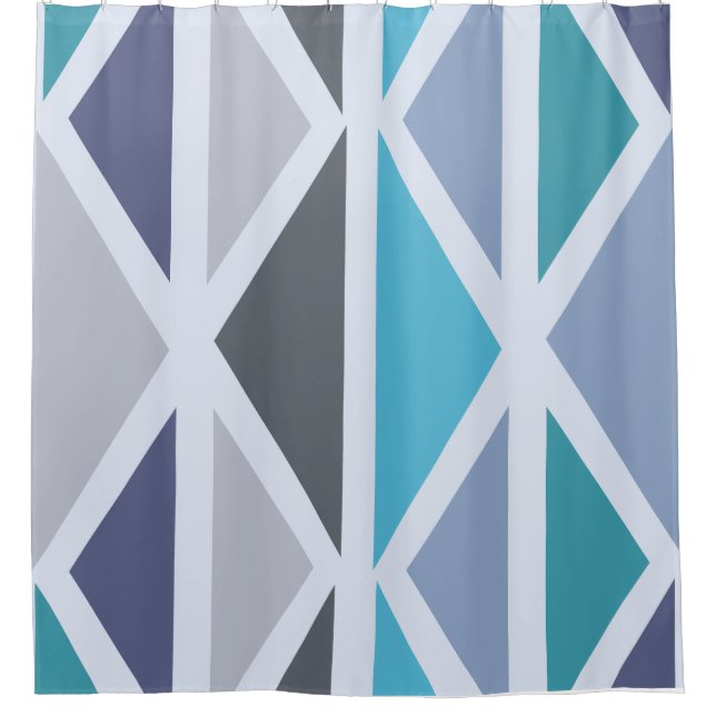 Retro Geometric Art Triangles Turquoise Gray Shower Curtain (Front)