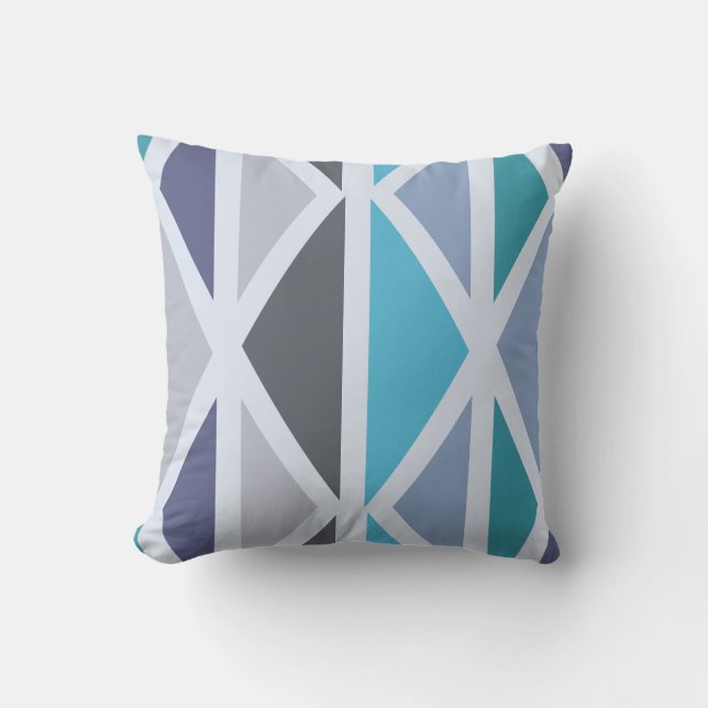 Retro Geometric Art Triangles Turquoise Gray Throw Pillow (Front)