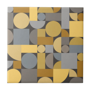Retro Geometric Art Yellow Gray Ceramic Tile