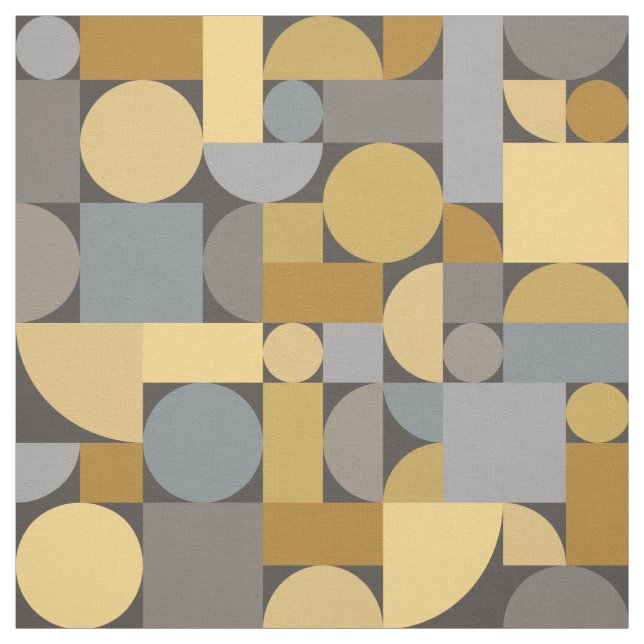Retro Geometric Art Yellow Gray Fabric (Swatch)