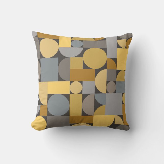 Retro Geometric Art Yellow Gray Throw Pillow (Front)
