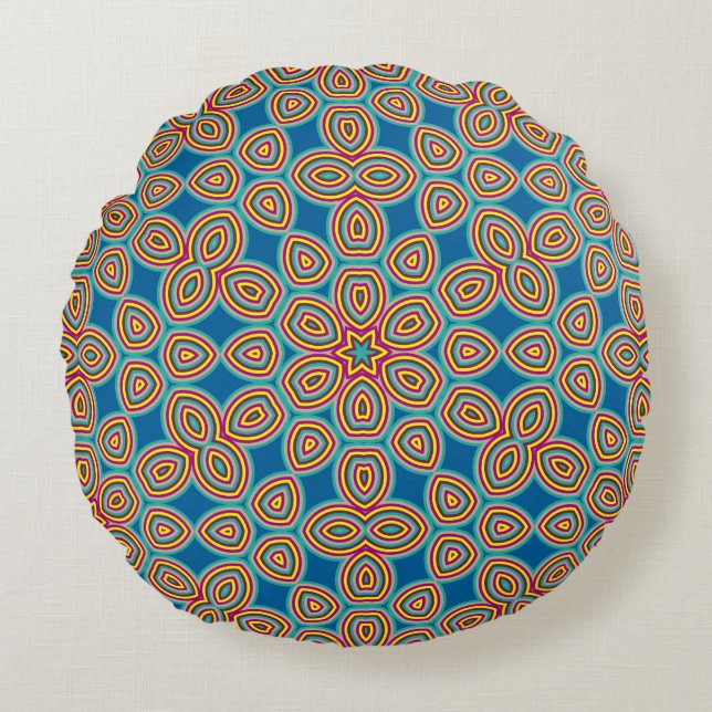 Retro Geometric Artistic Abstract Pattern Round Pillow (Front)