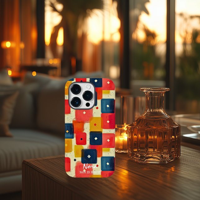 Retro Geometric Blocks with Custom Name & Message Case-Mate iPhone Case (Creator Uploaded)