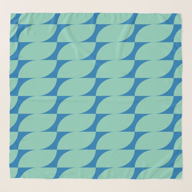 Retro Geometric Blue Green Vintage Bright Stylish Scarf (Front)