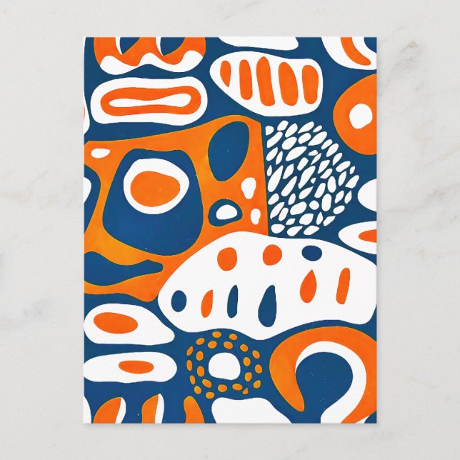 Retro geometric blue orange white postcard (Front)