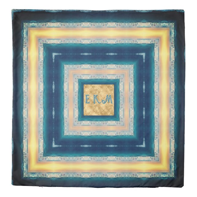 Retro Geometric Blue Silver Duvet Cover (Back)