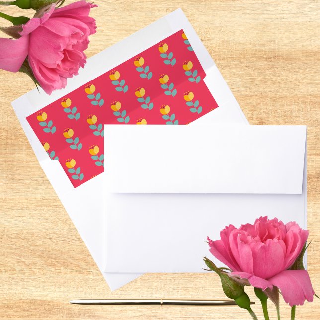 Retro Geometric Boho Floral Pink Wedding Envelope Liner (Creator Uploaded)