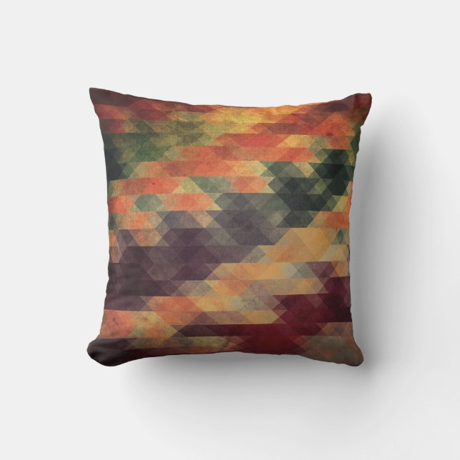 Retro Geometric Bold Stripes Worn Colors Throw Pillow (Front)