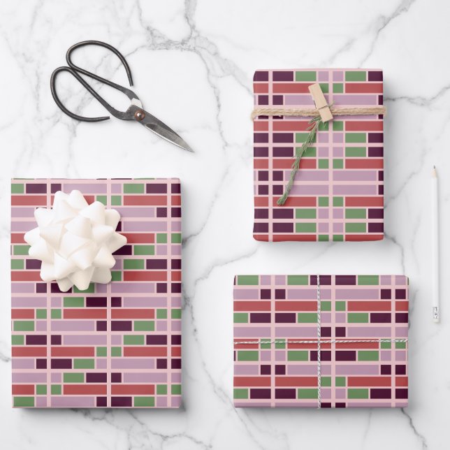 Retro Geometric Brick Wrapping Paper Sheets (Front)