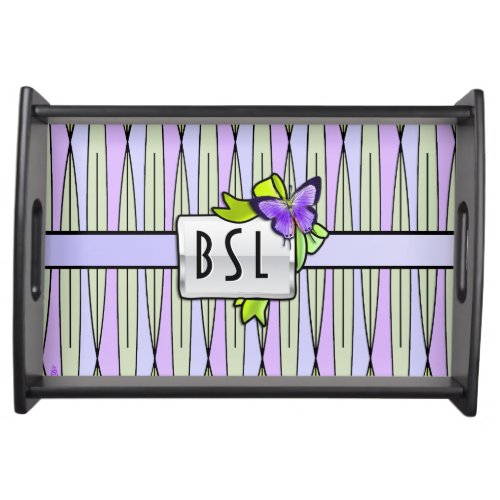 Retro Geometric Butterfly and Bow Personalized Serving Tray