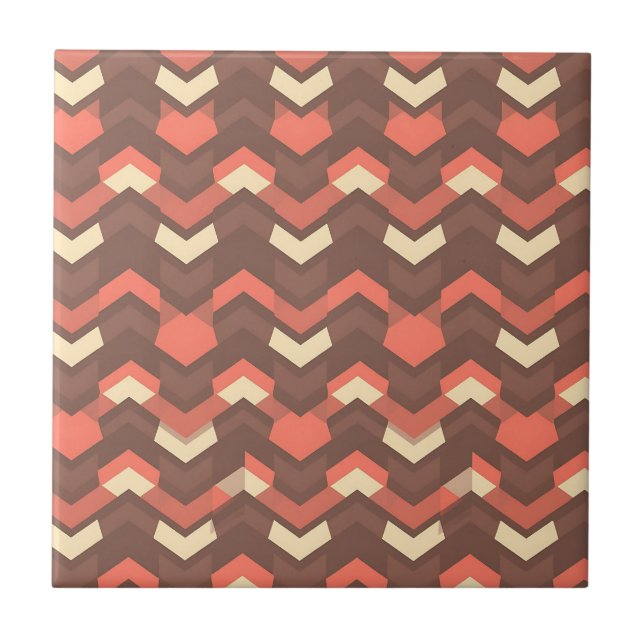 Retro Geometric Chevron Pattern Mid-Century Modern Ceramic Tile (Front)