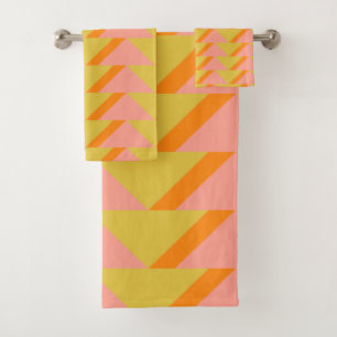 Retro Geometric Chevron Yellow and Orange Shapes Bath Towel Set