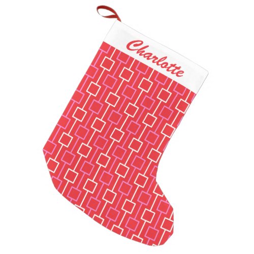 Retro Geometric Christmas Red Pattern Personalized Small Christmas Stocking