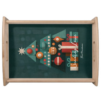 Retro Geometric Christmas Tree Serving Tray