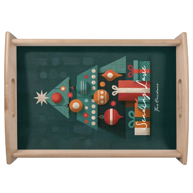 Retro Geometric Christmas Tree Serving Tray (Front)