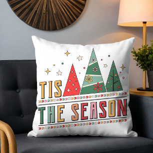 Retro Geometric Christmas Trees Holiday Decor Throw Pillow