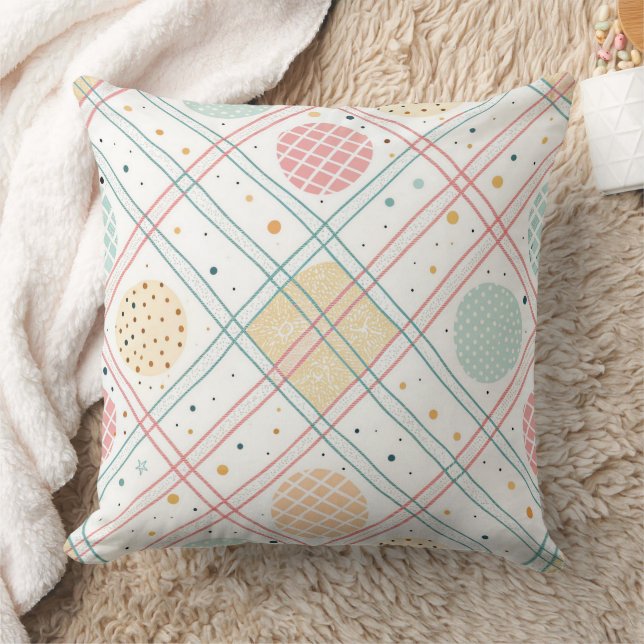 Retro Geometric Circle | Mid-Century Abstract (2) Throw Pillow (Blanket)