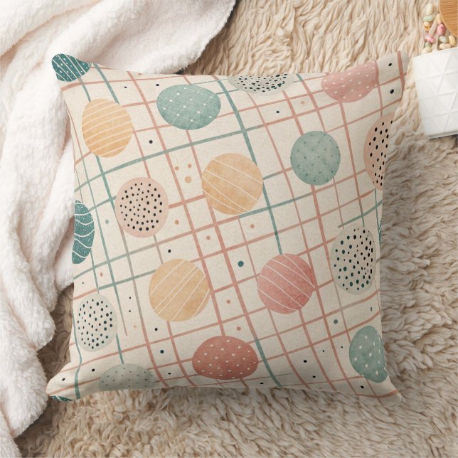 Retro Geometric Circle | Mid-Century Abstract (3) Throw Pillow (Blanket)