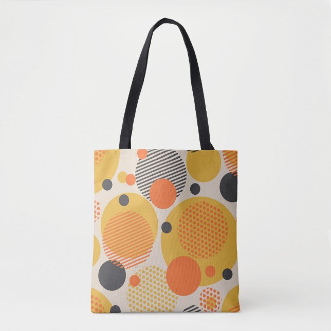 Retro Geometric Circles: 60s Vintage Tote Bag (Front)