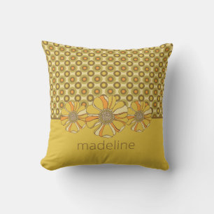 Retro Geometric Circles & Gold Floral Custom Throw Pillow