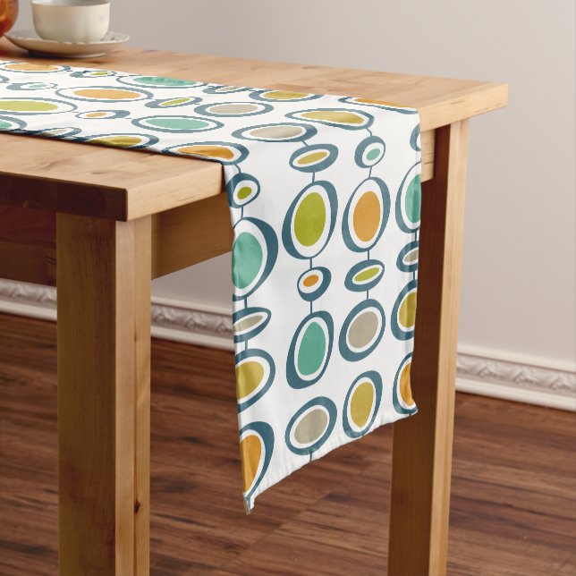 Retro Geometric Circles Mid Century Modern Short Table Runner (In Situ)