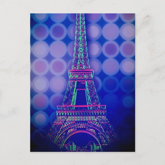 Retro Geometric circles purple paris eiffel tower Postcard (Front)
