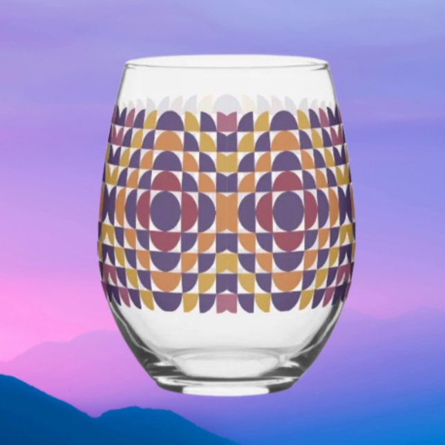Retro Geometric Circles Stemless Wine Glass | Bold (Creator Uploaded)