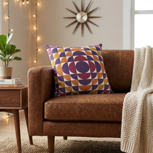 Retro Geometric Circles Throw Pillow (Creator Uploaded)