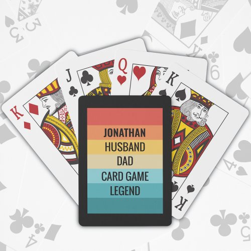 Retro Geometric Color Block Dad Legend Custom Text Poker Cards