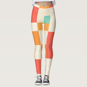 Retro Geometric Color Block Pattern Leggings
