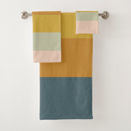 Retro Geometric Color Block Striped Muted Pastels Bath Towel Set