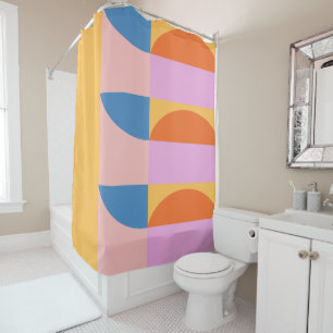 Retro Geometric Color Block Vibrant Yellow Blue Shower Curtain