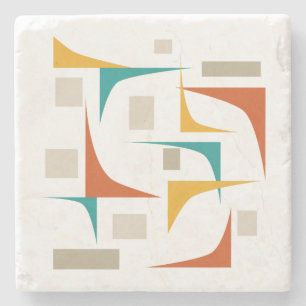 Retro Geometric Corners Mid Century Modern Stone Coaster