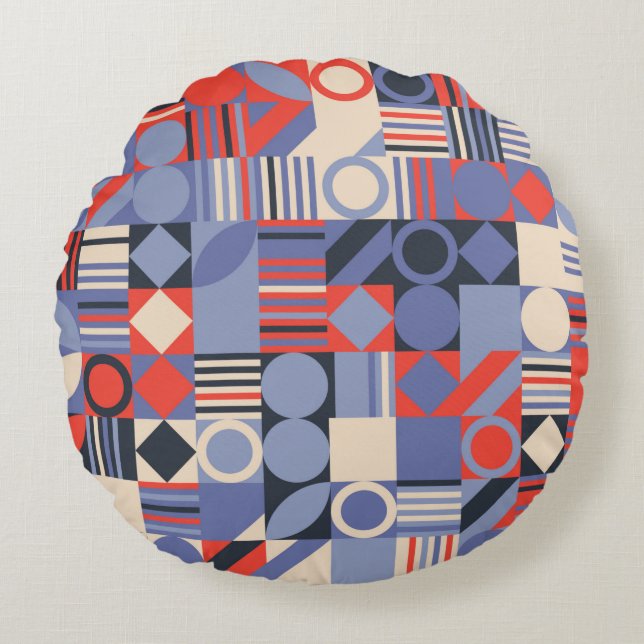 Retro geometric covers set. Bauhaus retro design c Round Pillow (Front)