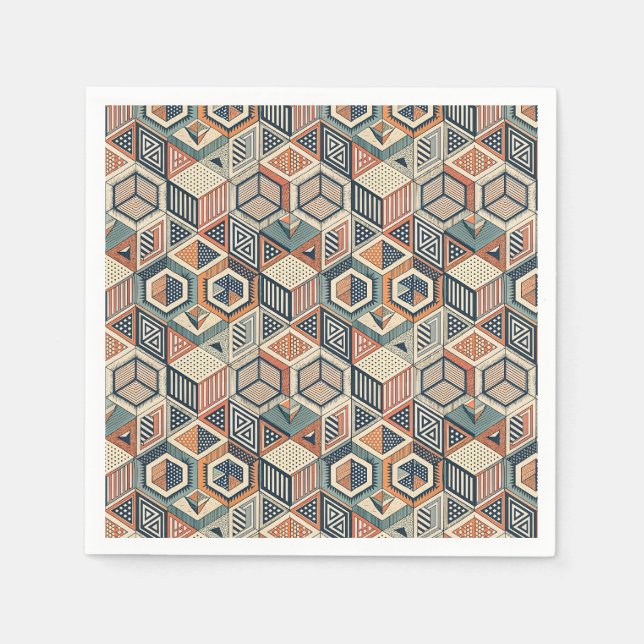 Retro Geometric Cubes & Triangles Illusion Pattern Napkins (Front)