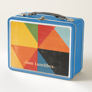 Retro Geometric Custom Name Metal Lunchbox